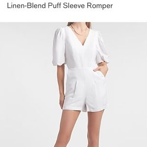 Linen blend puff sleeve romper